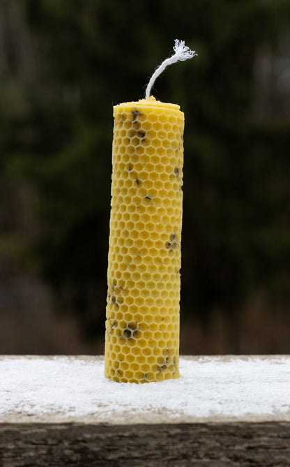 Herbal infused 100% beeswax Hand Rolled Candle. Vermont grown & made!